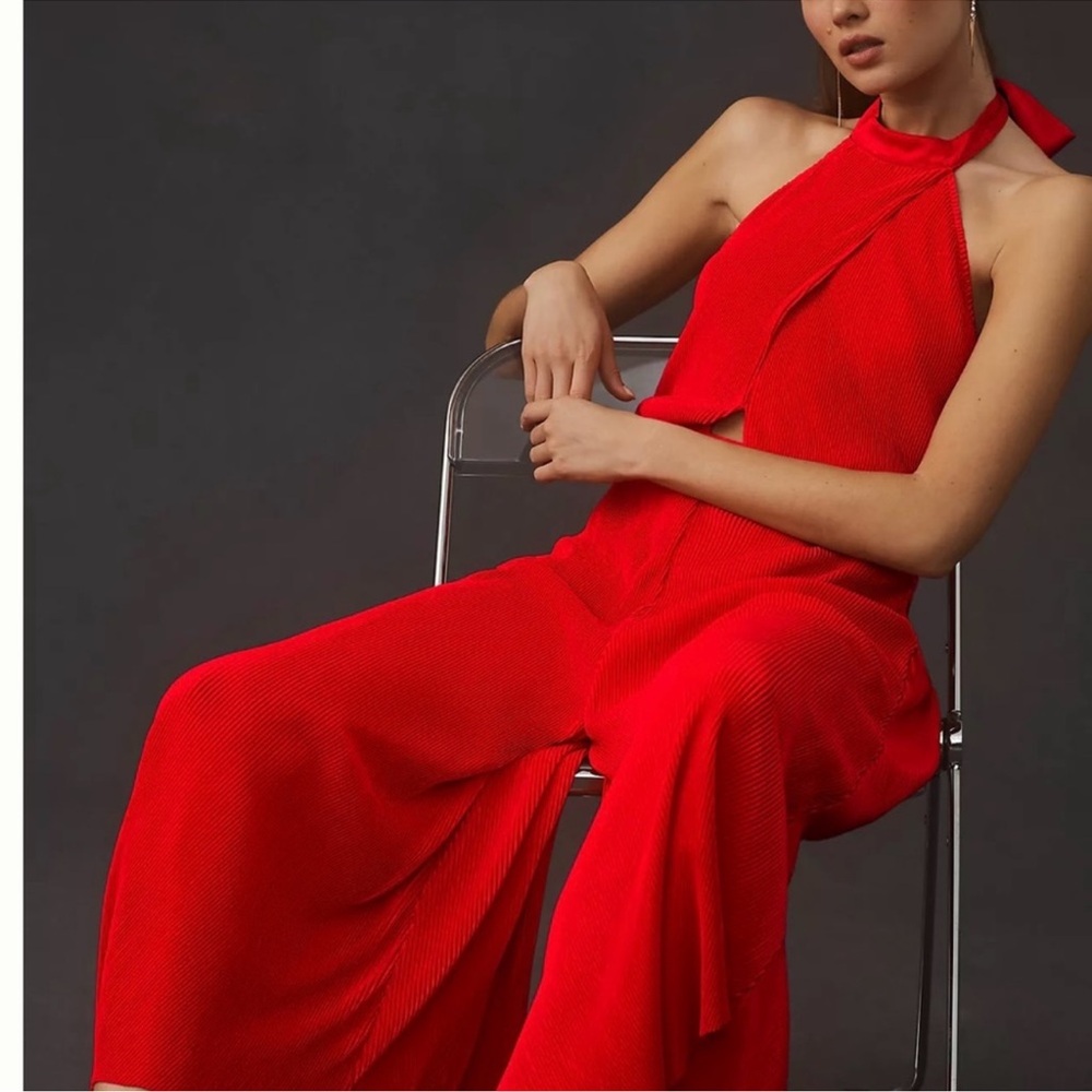 Anthropologie Red High Neck Jumpsuit- size 12 Tall